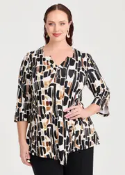 [TS] Taking Shape Creme Brulee Foil Natural Top Size 16 in Print, Viscose - Plus Size Women's Clothing Print