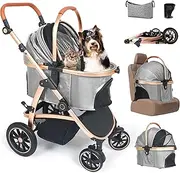 Neatki 3 in 1 Pet Stroller - Stroller for Small to Medium Dogs and Cats up to 50 lbs, with Detachable Carrier/Car Seat, Foldable and Lightweight, Detachable Cushion + Cup Holder (Gray)