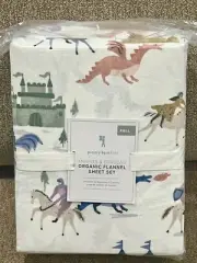 New Pottery Barn Kids Knights & Dragons Organic Full Sheet Set, Flannel