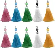 EMSea 10PCS Colorful Lobster Clasp Tassels Bead Charms Silky Straight Tassels Key Chain Jewelry Accessory Pendant for DIY Crafts Women Earrings Bracelet Necklace 5 Colours