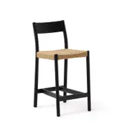 YALIA Stool with backrest in oak black finish with paper rope seat