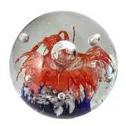 Hand Blown Volcano Ocean Crystal Paperweight Art Glass Orange Blue Sphere 3”