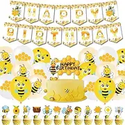 Bee Birthday Party Decorations Set Bee Balloon Party Supplies Happy Birthday Banner Bee Latex Balloon Cake Topper