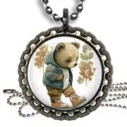 Baby Bear Walking Kids Bottle Cap Necklace with Chain Photo Jewelry Gifts