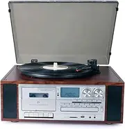 Bluetooth Record Player & Multimedia Center, Built-in Stereo Speakers - Turntable, Wireless Music Streaming, Real Wood