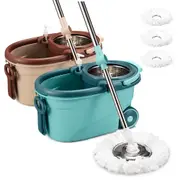 ZUNI Spin Mop Bucket Set Floor Mop Rotating w/ 2 Heads Khaki/Green