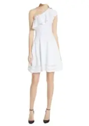 TED BAKER White Streena Knit Skater One Shoulder Ruffle Dress Size 2
