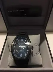 Montres De Luxe Mens GMT Estremo Black blue Tonneau Leather Watch NEW