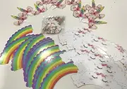 24 Unicorn Cupcake Toppers W/24 Wrappers + 12 Larger Unicorn Cake Pics Party NEW