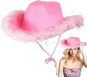 [Zibeem] Cowboy Hat With Feather | White Bride Western Cowgirl Hats | Bride Festival Fancy Dress Sparkly White Trim Hats Western Hats For Party Costume, Cowboy Themed Birthday