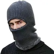 [LUXBUT] Winter Hats for Men Solid Color Thick Plush Skullies Beanie Cap Neckerchief One-Pieces Caps Veil Wool Bonnet Knitted Hat