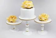 3 White & Gold Cake Stands Set, Round Wooden, Rhinestone, Party Cupcake Stand,