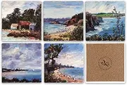 Beach Coasters Ceramic Tile for Drinks Set of 6, 4.25” x 4.25” Square Drink Coasters with Cork Backing - Stain-Resistant, Sweat-Proof, Decorative Coasters Featuring Original Australian Art