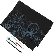 1 Set Eye Scratch Picture Nocturne DIY Scratching Drawing Paper with Wooden Pen Gold Plated Pen Brush Scraper Reveal Vibrant Colors Patterns for Home