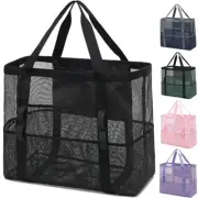Mesh Beach Bag, Large Beach Tote with Zipper Pocket for Family Large - Black