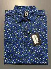 NWT MEN'S FOOTJOY TERRAZZO PRINT LISLE POLO, SIZE: M, COLOR: OCEAN (M12)