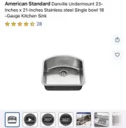 American Standard Danville Undermount 23in x 21in Stainless Single Kitchen Sink