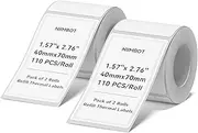NIIMBOT 2 Rolls Labels for B1 B21 B3S K3, 1.57'' x 2.76'' (40x70mm) Label Maker Tape, Waterproof, Oil-Proof and Tear-Proof Thermal Printer Labels, Black on White