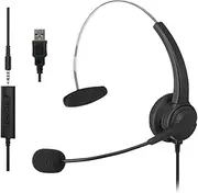 LeeQinersw Corded Telephone Headset with Noise Cancelling Mic Adjustable Computer Headsets Business Headphone for PC Laptop Insurance, USB, Computer Tablet