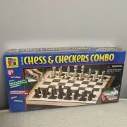 Vtg Pavilion Solid Wood Chess&Checkers Combo Pieces Wooden Folding Board Case