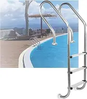 3 Steps Pool Ladder, Heavy Duty Swimming Pool Step, Pool Stairs Easy Assembly and Climb with Armrest for Water Park Fish Pond(Drilling,3-Steps1.5mm)