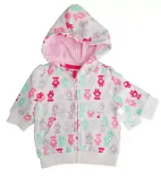 BNWT Girls Mix Baby Size 000 White Pink Mint Lilac Bear Zip Front Hoodie Jacket