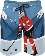 [RKJVB] Mens Swim Trunks with Mesh Lining Ice Hockey Player Beach Shorts Quick Dry Drawstring Board Shorts with Pocket