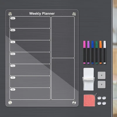 MIZEXE Acrylic Fridge Weekly Planner, 40 X 30 Cm Clear Magnetic Fridge Calend...