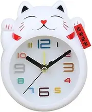 Alarm Clock Bedroom Alarm Clock Creative Lucky Cat Alarm Clock Mini Table Decoration Student Cute Plastic Table Clock Bedside Clock(White) Aqiong