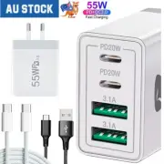 USB-C Charger 55W 4 Port USB-C AU Fast Charging Power Adapter Type-C Brick