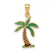 14k Yellow Gold Enamel Palm Tree Charm