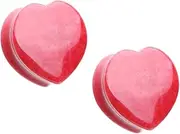 [Pierced Owl] Red Heart Shaped Jade Stone Double Flared Plugs, Sold as a Pair