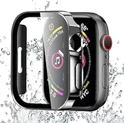 [BELIYO] [2024 latest model] Hard Straight Edge Case for Apple Watch Series 10 42mm,iWatch Screen Protector Electroplated PC Ultra-Thin Overall Waterproof Waterproof Protective Cover(42mm,Black)