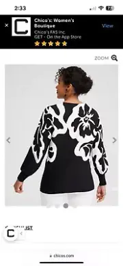 Chicos Black And White Pattern Floral Pullover Size 0