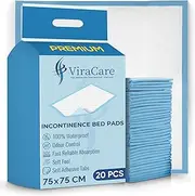 20 x Premium Incontinence Bed Pads 75x75 cm | Disposable Bed Mats | Hygienic Protection & Self Adhesive Tabs | Bed Protectors Kids & Adults | (1 Pack of 20)