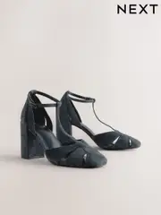 Navy Forever Comfort® Leather Round Toe Cut Out T-Bar Block Heel Shoes (AM6781) | $92