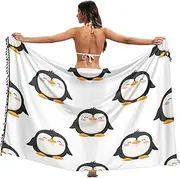 [RPLIFE] Cartoon Penguins White Sarong Wrap Cover Up Tassel Beach Sarong Tassel, Large, Cartoon Penguins White, Medium