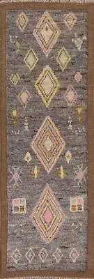 Thick-Plush Gray Tribal Moroccan 10 ft Rug Runner Hand-knotted 3x10