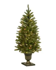 National Tree Company 4ft Dunhill Fir Entrance Tree with 70 Clear Lights in Dark Bronze Pot