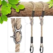BeneLabel 2pcs Swing Rope, 100cm Hammock Strap Adjustable Polyester Extension String with Carabiner for Hanging Chair Tree Beam Playground Set Suspension Kit, 1000lbs / 10mm Diameter, Off-White