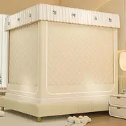 Thermal Bed Tent for Winter, Indoor Insulation Bed Tent, Blackout Privacy Tent, Cotton Thick Mosquito Net, Bedroom Warmth Children Bed Canopy, Cold Proof(Beige,Width 150cm x Length 200cm)