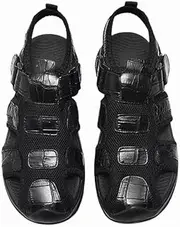 [Generic] Authentic Exotic Crocodile Skin Men's Casual Black Covered-toe Sandals Genuine Real True Alligator Leather Male Leisure Flats