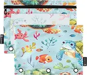 RPLIFE Pencil Pouch for 3 Ring Binder, 2 Pack Cloth Binder Pouch, Back to School Essentials, 9.8 In × 7″ In (One Size x 2), Cute Cartoon Sea Turtles Blue