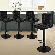 ALFORDSON Bar Stool 4Pcs Adjustable Kitchen Barstools Ralph Swivel Counter Dining Chair in 62-83cm Seat Height for Home Bar Dining Room (All Black)