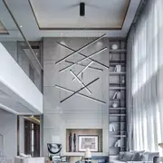 BAMDECOR LED 9 Bars Large Modern Chandelier Dimmable DIY Ceiling Light Fixture Duplex Building Adjustable Height Linear Pendant Light for Villa Hollow Modern Minimalist Staircase Lamp Restaurant 120cm