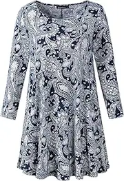 [Veranee] Women's Plus Size Swing Tunic Top 3/4 Sleeve Floral Flare T-Shirt