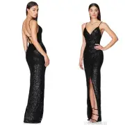 Nookie Cosmo Gown Black Sparkle Size Small New with Tags!