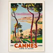 Galrie Elegant French Vintage Travel Poster Cannes Côte d'Azur Art Print, Wood Frame, A4 21 x 30cm (8 x 12inch)