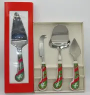 VTG Georges Briard Christmas Cake/Pie Server & 3 Cheese Set, Stainless RARE, NIB