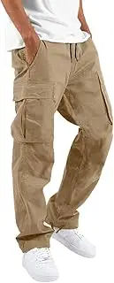 [Generic] Cargo Pants for Men Outdoor Hiking Pants Casual Joggers Athletic Pants Drawstring Elastic Waist Straight Work Pants